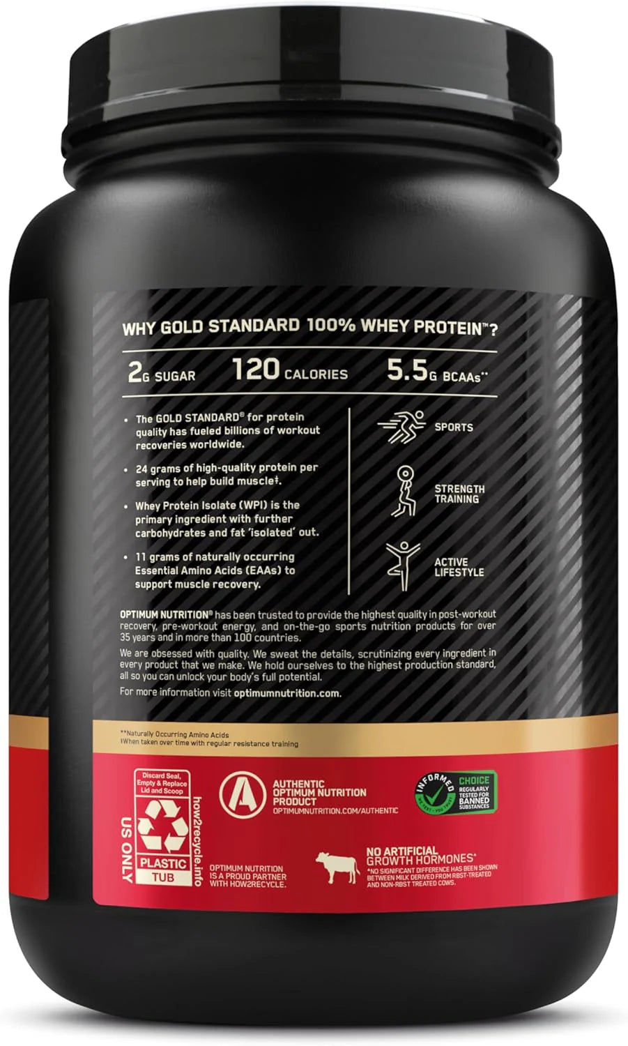 Optimum Nutrition Gold Standard 100% Whey Protein Powder, Double Rich Chocolate, 5 Lbs