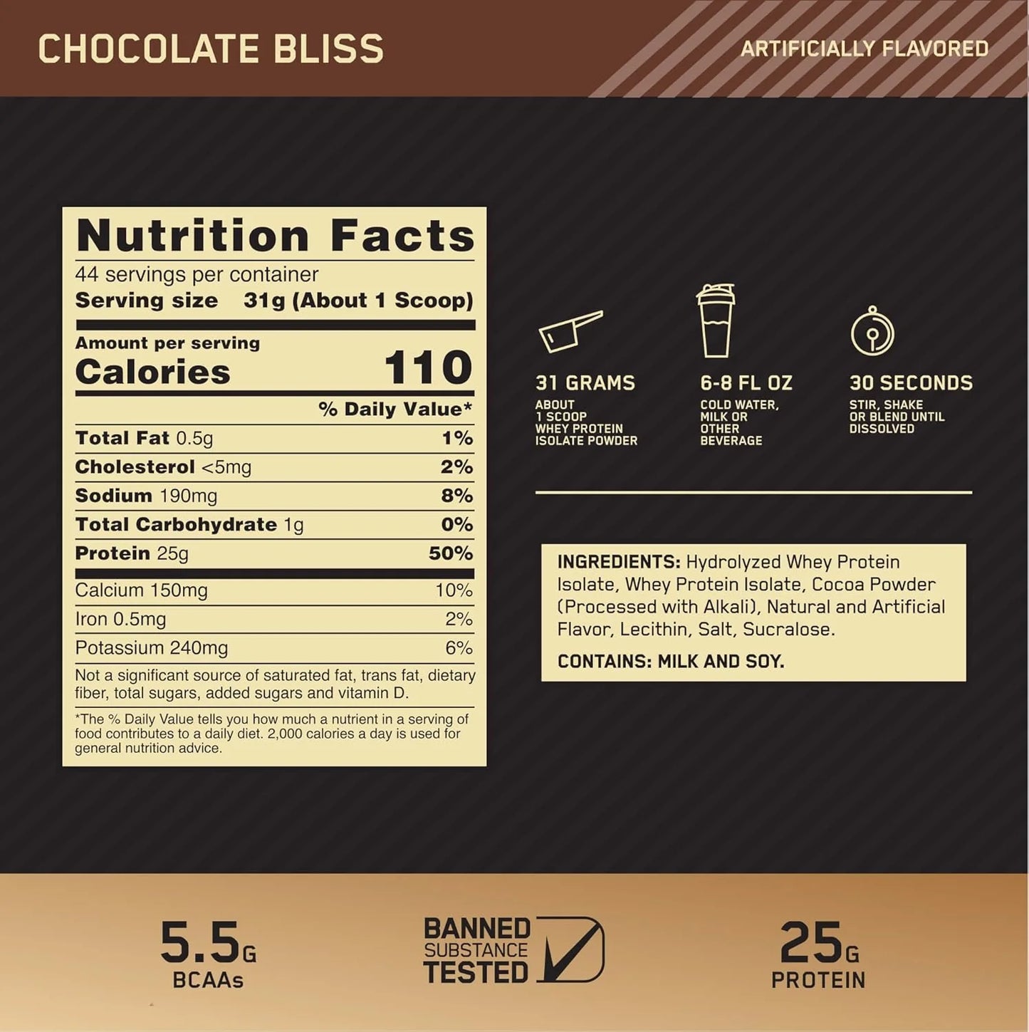 Optimum Nutrition Gold Standard 100% Isolate, Protein Powder, Chocolate Bliss, 3 Lbs, 44 Servings. Whey Protein Isolate