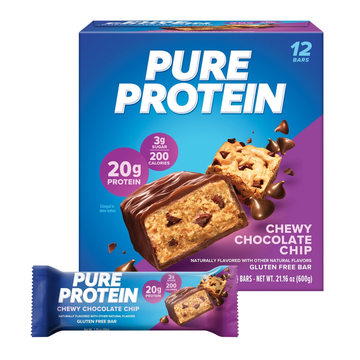 Barras Proteicas Pure Protein Chocolate Chip (12 Unidades)