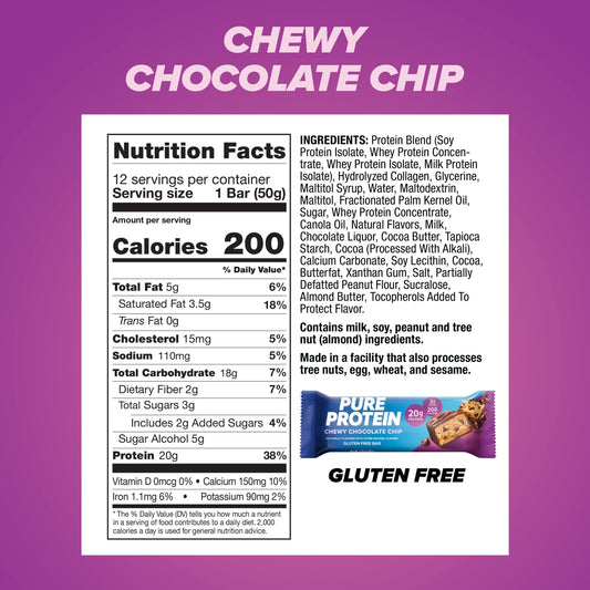 Barras Proteicas Pure Protein Chocolate Chip (12 Unidades)
